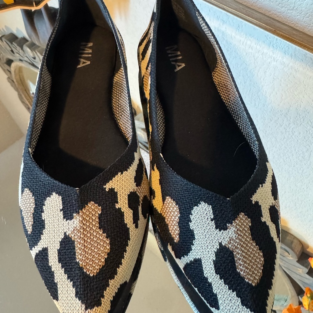MIA Leopard Print Black and Cream Flats